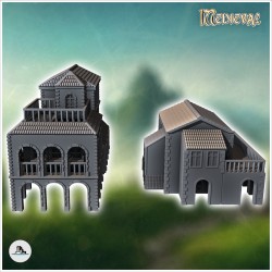 Set de trois maisons vénitiennes avec larges auvents à colonnes (2)