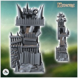 Medieval modular orc wall with orc heads and wooden towers (9)