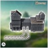 Bâtiment de mine médiévale avec double arche centrale et rails pour wagons (10)