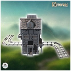 Medieval mine building with double central arch and rails for wagons (10)