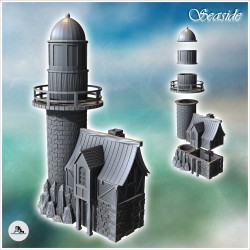 Medieval lighthouse on rock with annex building and large dome (12)
