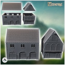 Set of two medieval warehouses with large wooden doors slate roofs (19)