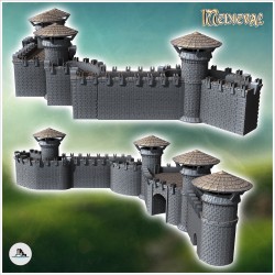 Set de murailles médiévales en pierre modulaire avec tours à toits (23)