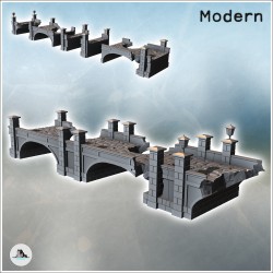 Pont en pierre endommagé avec lampadaire et multiples piliers (1)