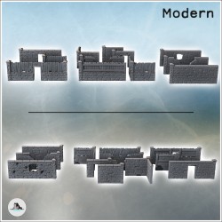 Set of modular rural stone walls with wooden panels (2)