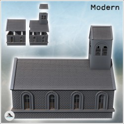 Église en brique avec multiples fenêtres et clocher (4)