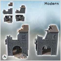 Set de deux maisons en ruines avec étages, échelle d'accès et balcon (5)