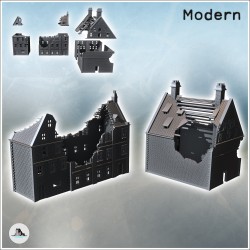 Set de deux grands immeubles modernes en brique à toit pentue et double cheminées (version en ruine) (19)