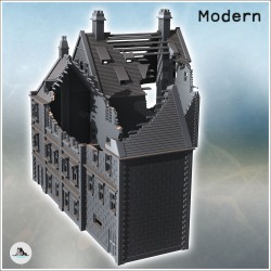 Set of two large modern brick buildings with sloping roofs and double chimneys (ruined version) (19)