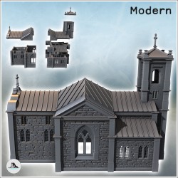 Église chrétienne moderne avec clocher, vitraux et toit en zinc (27)