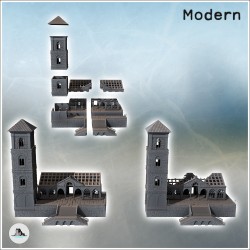 Set of two modern buildings with a tower, gothic arches, and a grand staircase (destroyed and intact versions) (37)