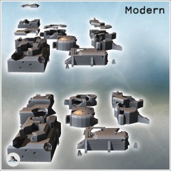 Set de huit bunkers militaires modernes endommagés avec blockhaus d'artillerie lourde (38)