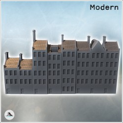 Set de sept immeubles européens avec cheminée et étages (9)
