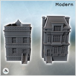 Set de deux maisons européennes avec étage et escalier d'accès (14)