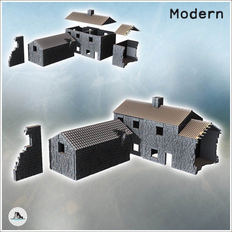 Set of Stone Farm Buildings with Tile Roof (20)