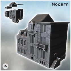 Set of three stone multi-storey buildings with side staircase (23)