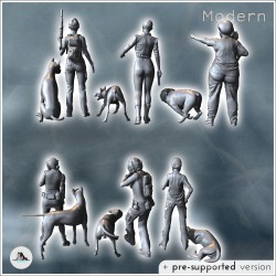 Set of six modern armed women with attack dogs (1)