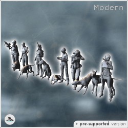 Set of six modern armed women with attack dogs (1)