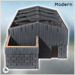 Stone and wooden industrial building with metal beams without a roof (8)
