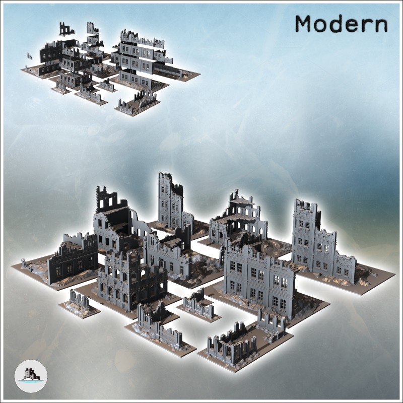 Set of twelve large modern and futuristic ruins with floors (4)
