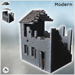 Maison moderne en ruine avec porte endommagée et étage (8)