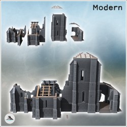 Eglise de style espagnole en ruine en pierre taillée avec grands contreforts de coins et charpente en bois apparente (19)
