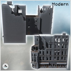 Set d'immeubles urbains en ruine en coin avec magasin "The Majes" et toit en brique (22)