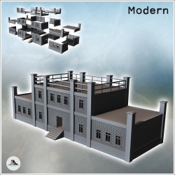 Modern brick building with flat roof, access stairs, and balustrades (13)
