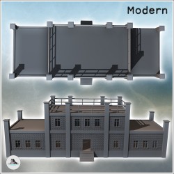 Modern brick building with flat roof, access stairs, and balustrades (13)