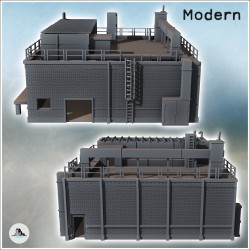 Bâtiment industriel moderne avec échelle d'accès au toit, murs en briques et plateforme de chargement (14)