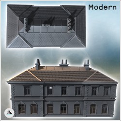 Bâtiment moderne à étage avec toit en tuile et multiples cheminées (17)