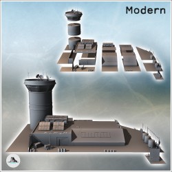 Airport control tower with radars and large storage warehouse with gates (5)