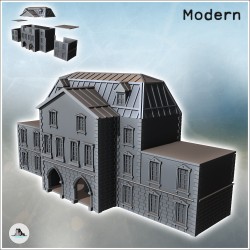 Grand bâtiment avec toit en zinc, base en pierres taillées et annexes latérales à toit plat (version intacte) (7)