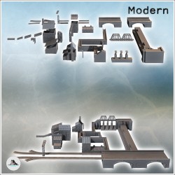 Grand set de complexe industriel avec canaux, barrage, voies ferroviaires et entrepôts de stockage (11)