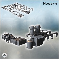 Set modulaire de site industriel avec grandes cuves de stockages, tuyauterie avec piliers et bâtiment (14)