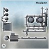 Modular industrial site set with large storage tanks, pillars with piping, and a building (14)
