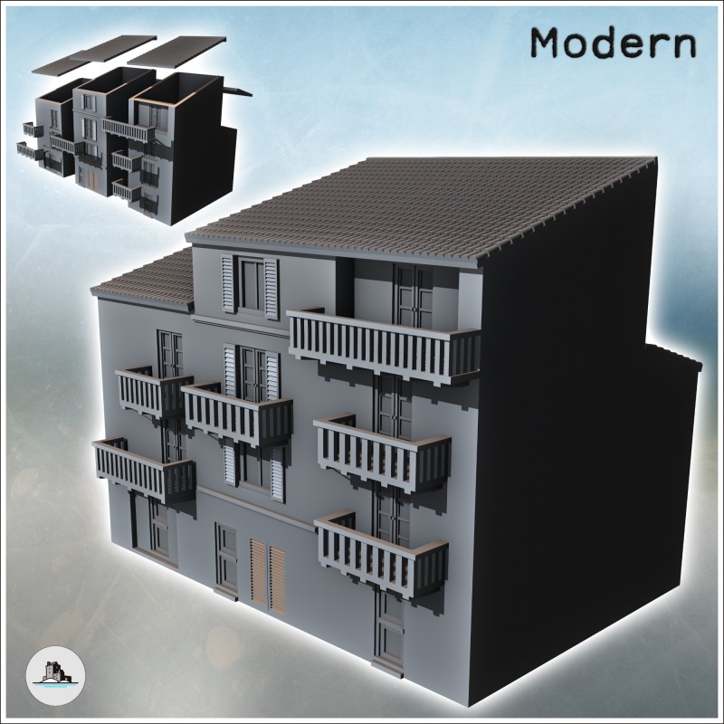 Modern single-sloped roof building with three balconied floors (15)