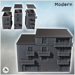 Immeuble moderne à toit simple incliné avec trois étages à balcons (15)