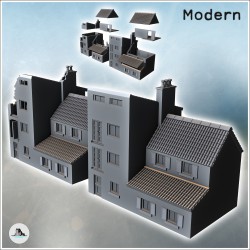 Set de deux maisons à étages avec plusieurs formes de toits (version intacte et en ruine) (18)