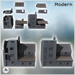 Set de deux maisons à étages avec plusieurs formes de toits (version intacte et en ruine) (18)
