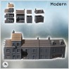 Set of four attached European ruined houses with chimneys and roof windows (22)