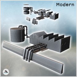 Bâtiment industriel avec toiture à redans partiels (shed), réservoirs et tuyauterie extérieure (31)