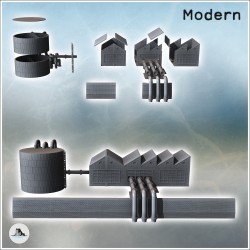 Bâtiment industriel avec toiture à redans partiels (shed), réservoirs et tuyauterie extérieure (31)