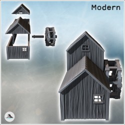 Rural water mill with a three-part building and a wooden wheel (32)