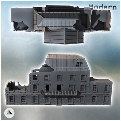 Large building with a zinc roof, hewn stone base, and flat-roofed side annexes (ruined version) (34)