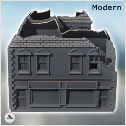 Set de deux bâtiments urbains en ruine avec toits en tuile, briques apparentes et boutique en rez-de-chaussée (35)