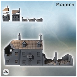 Set of five buildings with ruins, balconies, and large chimneys (37)