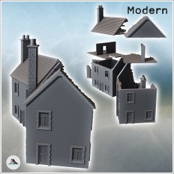 Set of two damaged buildings with visible interiors, double chimneys, balcony, and exterior parapet (39)