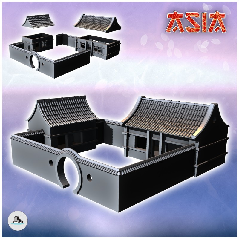 Grande demeure asiatique à deux bâtiments et mur d'enceinte (3)