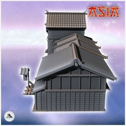 Set of three Asian buildings with curved roof and large hall (5)